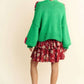 Davi & Dani Pop of Personality Floral Applique Open Front Drop Shoulder Cardigan in Green