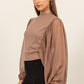 HYFVE Angel Wings Ruched Sheer Long Sleeve Mock Neck Blouse