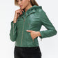 Snobbish Embrace The Day Faux Leather Zip Up Drawstring Hooded Jacket in Sage