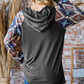 Heimish All Day Vibin' Half Button Printed Long Sleeve Hooded Top in Charcoal