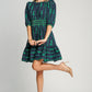 Umgee When Life Gives You Ribbons Print Frill Contrast Velvet Trim Half Sleeve Dress in Navy