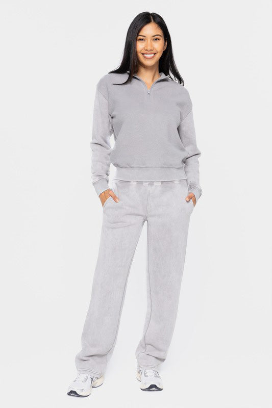 Mono B My Perfect Partner Elastic Waist Fleece Pants with Pockets in Light Gray