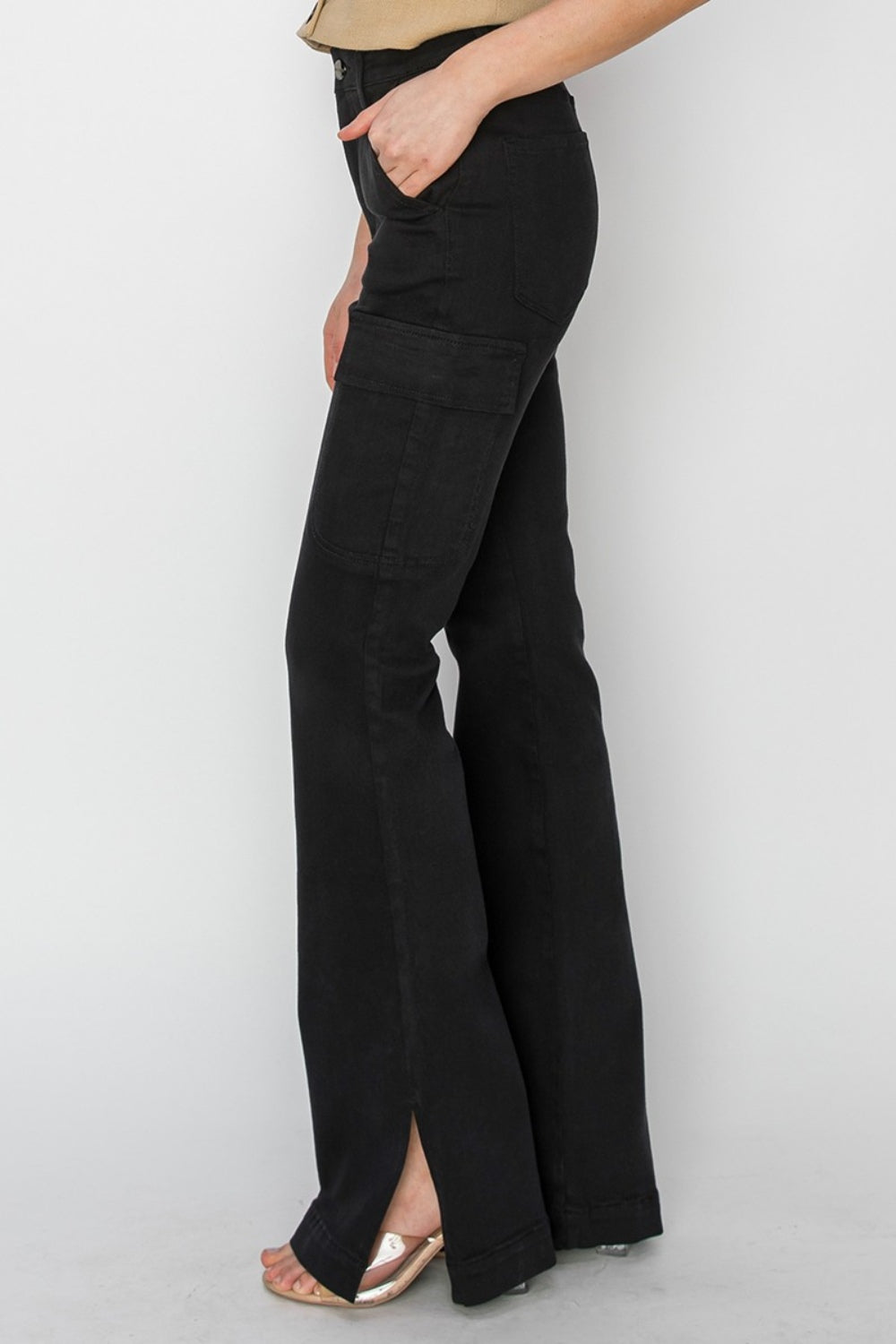 RISEN Wilhemina High Rise Side Slit Cargo Bootcut Jeans