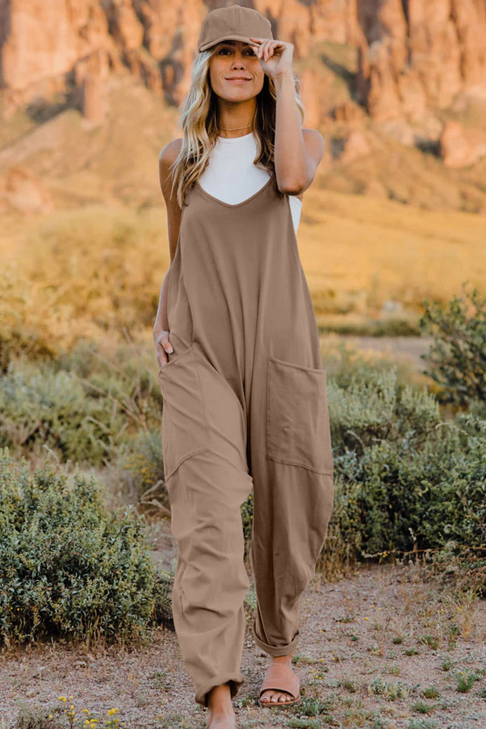 Double Take The Hot Shots V-Neck Sleeveless Jumpsuit with Pockets