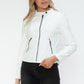 Snobbish Embrace The Day Faux Leather Zip Up Drawstring Hooded Jacket in White