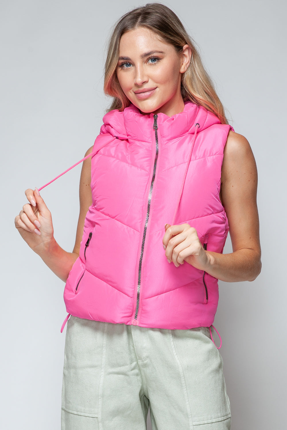 Snobbish A Quilted Beauty Zip Up Quilted Hooded Vest in Pink