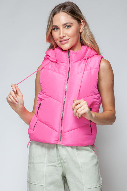 Snobbish A Quilted Beauty Zip Up Quilted Hooded Vest in Pink