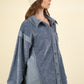 VERY J Raw Hem, Real Style Mixed Media Button Down Raw Hem Shacket in Denim