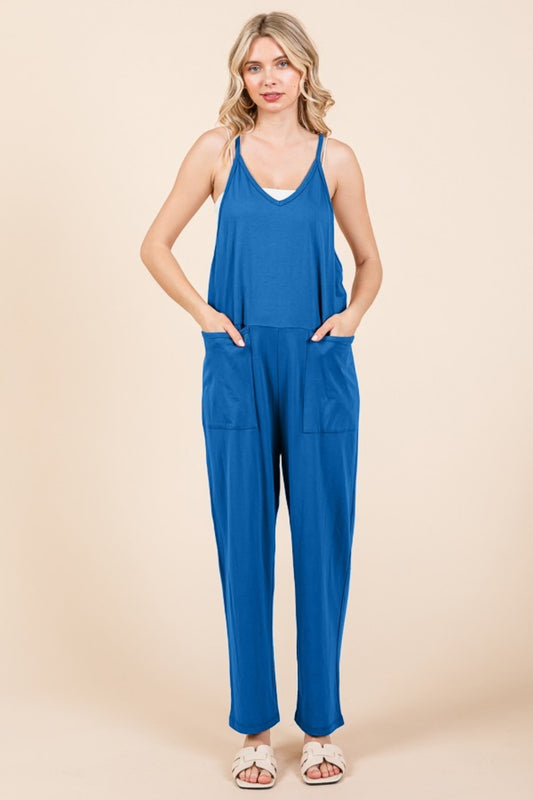 Culture Code Current Mood Sleeveless Jumpsuit with Pockets in Azula Blue