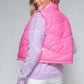 Snobbish A Quilted Touch Zip Up Turtleneck Shiny Quilted Vest in Hot Pink
