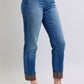 Judy Blue Julia Plaid Print Cuff Straight Leg Jeans with Pockets