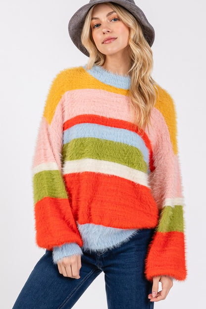 SAGE + FIG Feeling Cozy, Looking Cute Color Block Dropped Shoulder Sweater