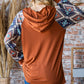 Heimish All Day Vibin' Half Button Printed Long Sleeve Hooded Top in Mocha Brown