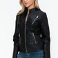 Snobbish Ready To Own The Night Faux Leather Zip Up Mock Neck Jacket in Black