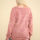 VERY J Here There And Everywhere Washed V-Neck Exposed Seam Knit Top in Mauve