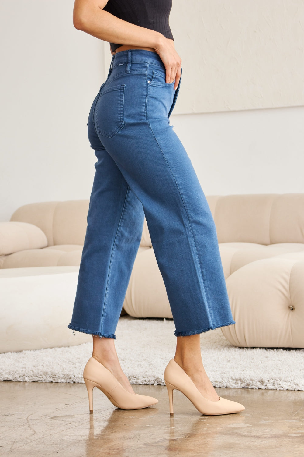 RFM Chloe Tummy Control High Waist Raw Hem Crop Jeans