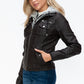 YMI Hooded and Happy Removable Faux Layered Multi-Pocket Jacket with Fuzzy Hood in Chocolate