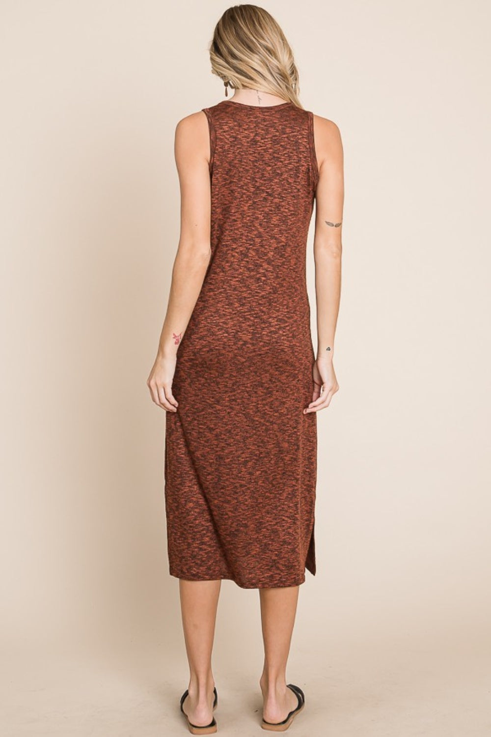 BOMBOM For The Night Slit Sleeveless Midi Dress in Rust