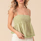 BiBi Already Famous Fringed Hem Smocked Cami in Sage