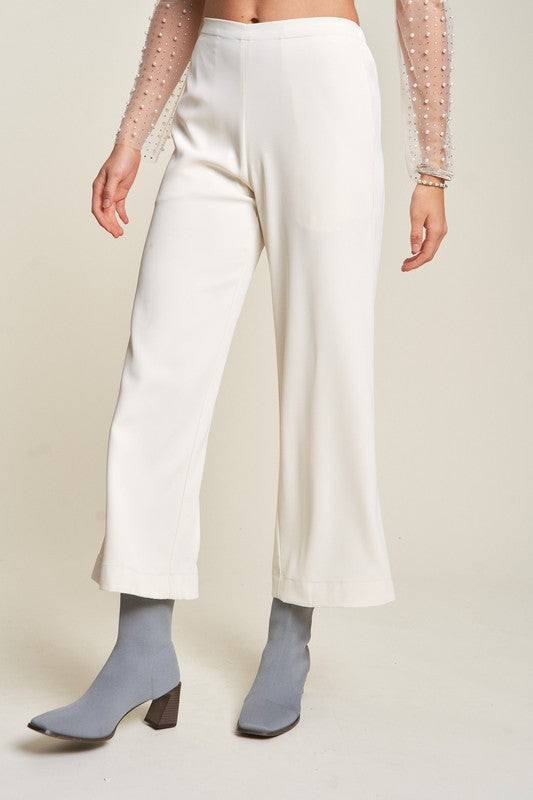 Davi & Dani Wide Awake Wide Leg Mid-Rise Pants in Cream