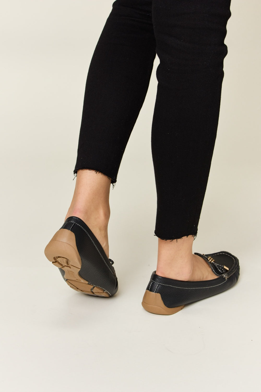 Forever Link Keep It Stepping Slip On Bow Flats Loafers in Black