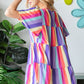 Heimish Rainbow Charm Short Sleeve Striped Tiered Top