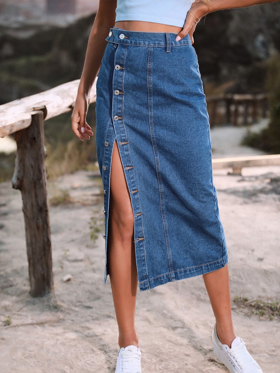 Keeping It Classic Button Down Denim Skirt