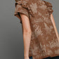 Umgee Nature Vibes Ruffled Landscape Print Short Sleeve French Terry Top in Brown