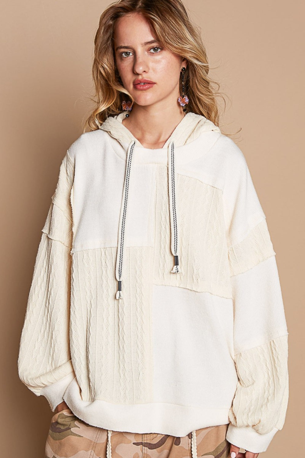 POL Everyday Living Exposed Seam Hooded Knit Top