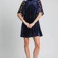 Umgee A Magic Match Dotted Lace Half Sleeve Mock Neck Back Tie Velvet Dress in Navy