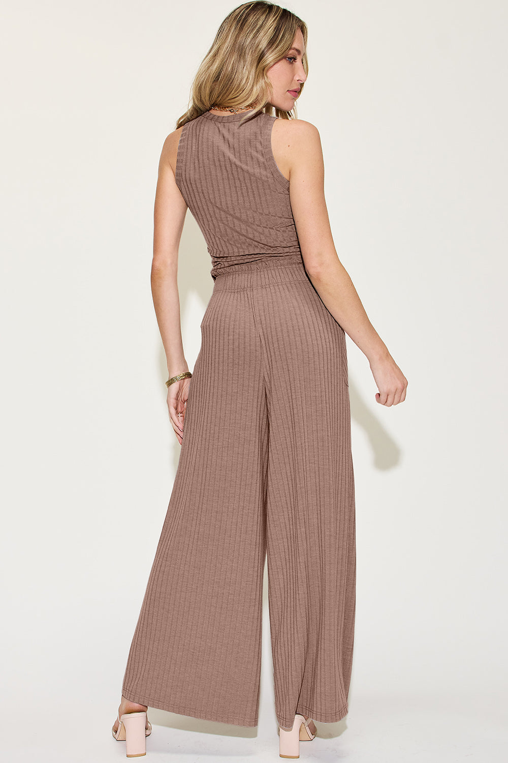 Basic Bae A Fresh Start Ribbed Tank and Wide Leg Pants Set