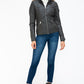 YMI Fuzzy Feels Faux Layered Double-Zipper Jacket with Fuzzy Hood in Charcoal