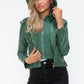 Snobbish Embrace The Day Faux Leather Zip Up Drawstring Hooded Jacket in Sage