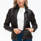 YMI Fuzzy Feels Faux Layered Double-Zipper Jacket with Fuzzy Hood in Chocolate