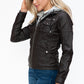 YMI Hooded and Happy Removable Faux Layered Multi-Pocket Jacket with Fuzzy Hood in Chocolate