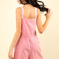 VERY J Chilled Out Half Button Drawstring Sleeveless Romper in Blush