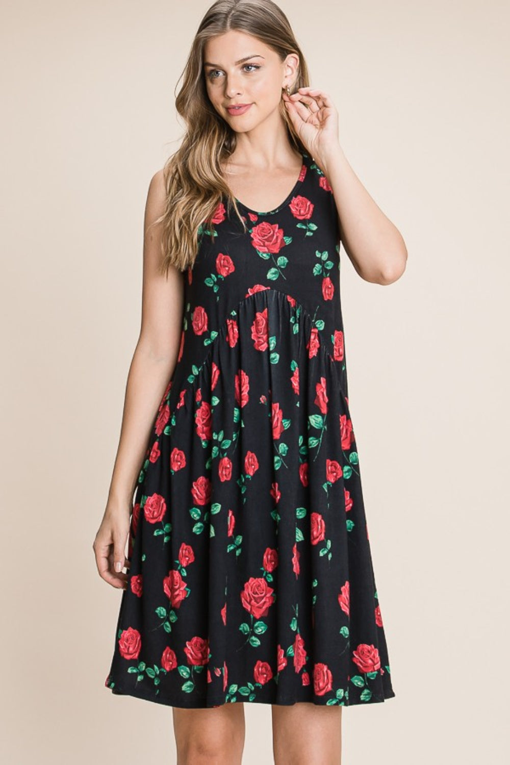 BOMBOM Give Me Roses Floral Ruched Tank Dress