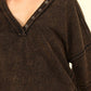 VERY J Here There And Everywhere Washed V-Neck Exposed Seam Knit Top in Black