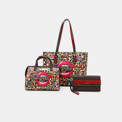 Nicole Lee USA Wild Lips 3-Piece Print Handbag Set