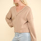 VERY J Knit Happens Exposed Seam V-Neck Ribbed Knit Top in Mocha