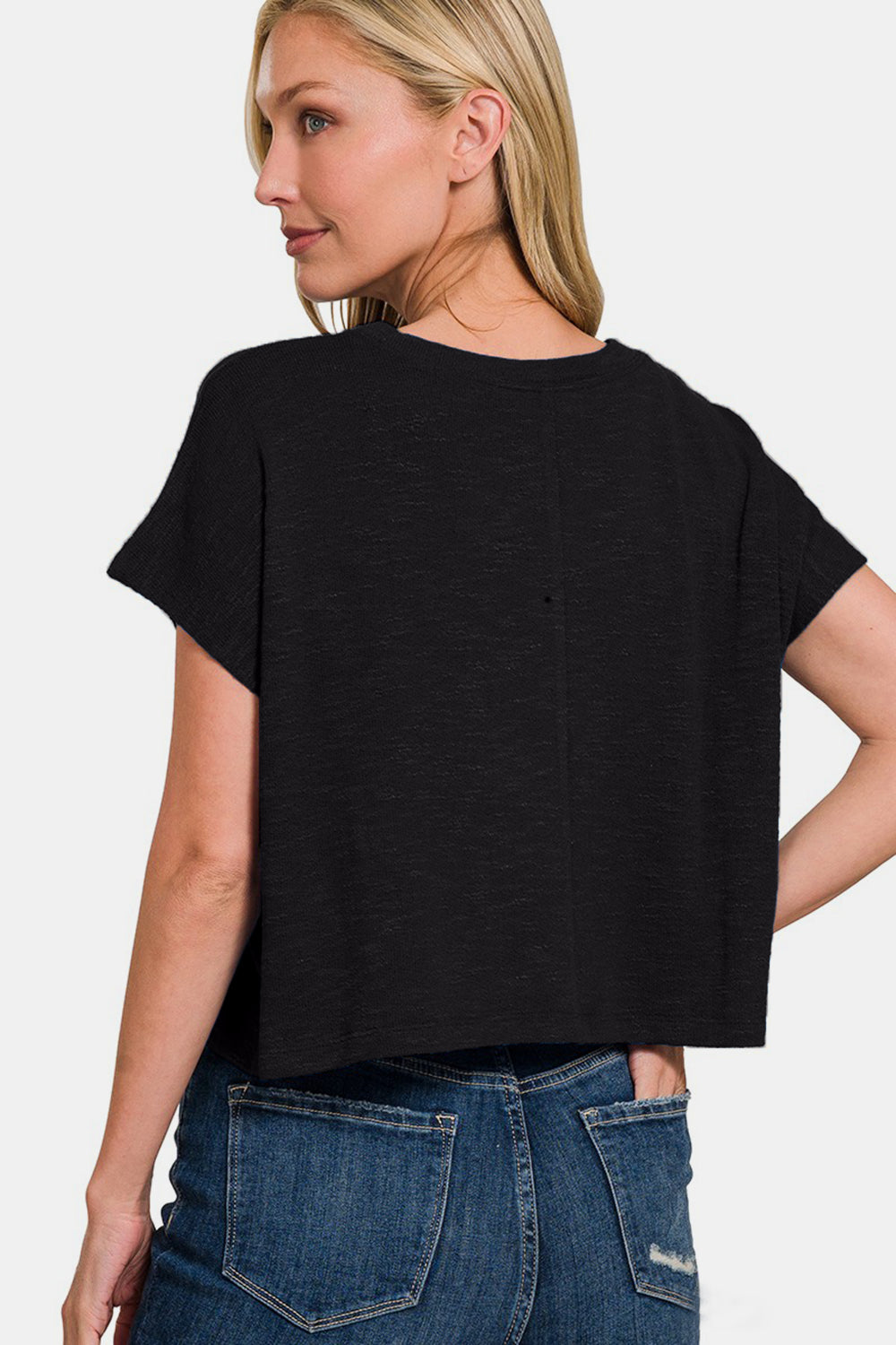 Zenana Keep It Simple Short Sleeve Crop T-Shirt in Black