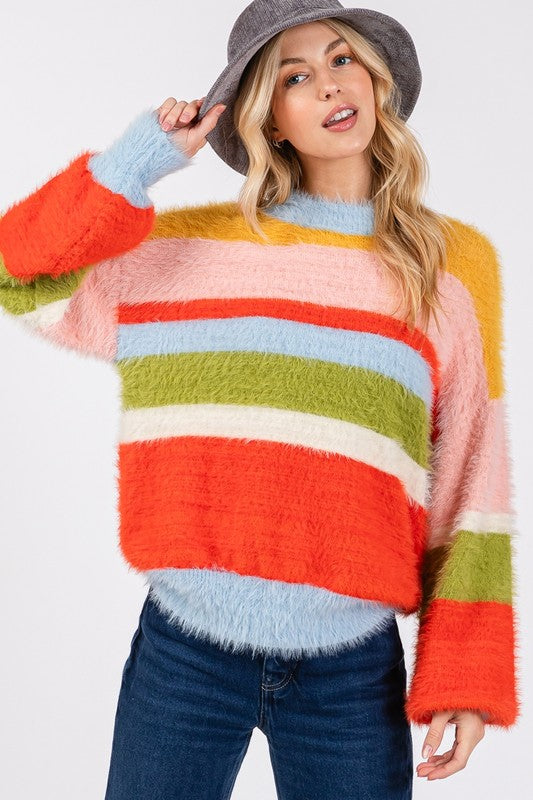 SAGE + FIG Feeling Cozy, Looking Cute Color Block Dropped Shoulder Sweater