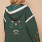 POL Embroidered Dreams Open Front Quilted Jacket with Crochet Pockets in Dark Green