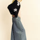 Davi & Dani Pop of Personality Floral Applique Open Front Dropped Shoulder Cardigan