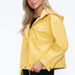 How Dare U My Favorite Layer Drawstring Hem PU Leather Zip Up Jacket in Pale Yellow