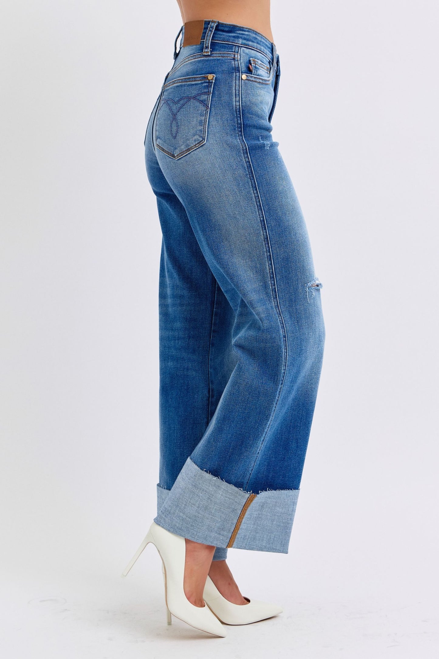 Judy Blue Rae Distressed High Waist Wide Leg Jeans