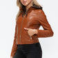 Snobbish Embrace The Day Faux Leather Zip Up Drawstring Hooded Jacket in Camel