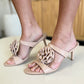 Weeboo Petal to the Metal Flower PU Leather Stiletto Heel Sandals