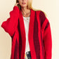 Davi & Dani Festive and Cozy Cable-Knit Color Block Open Front Cardigan