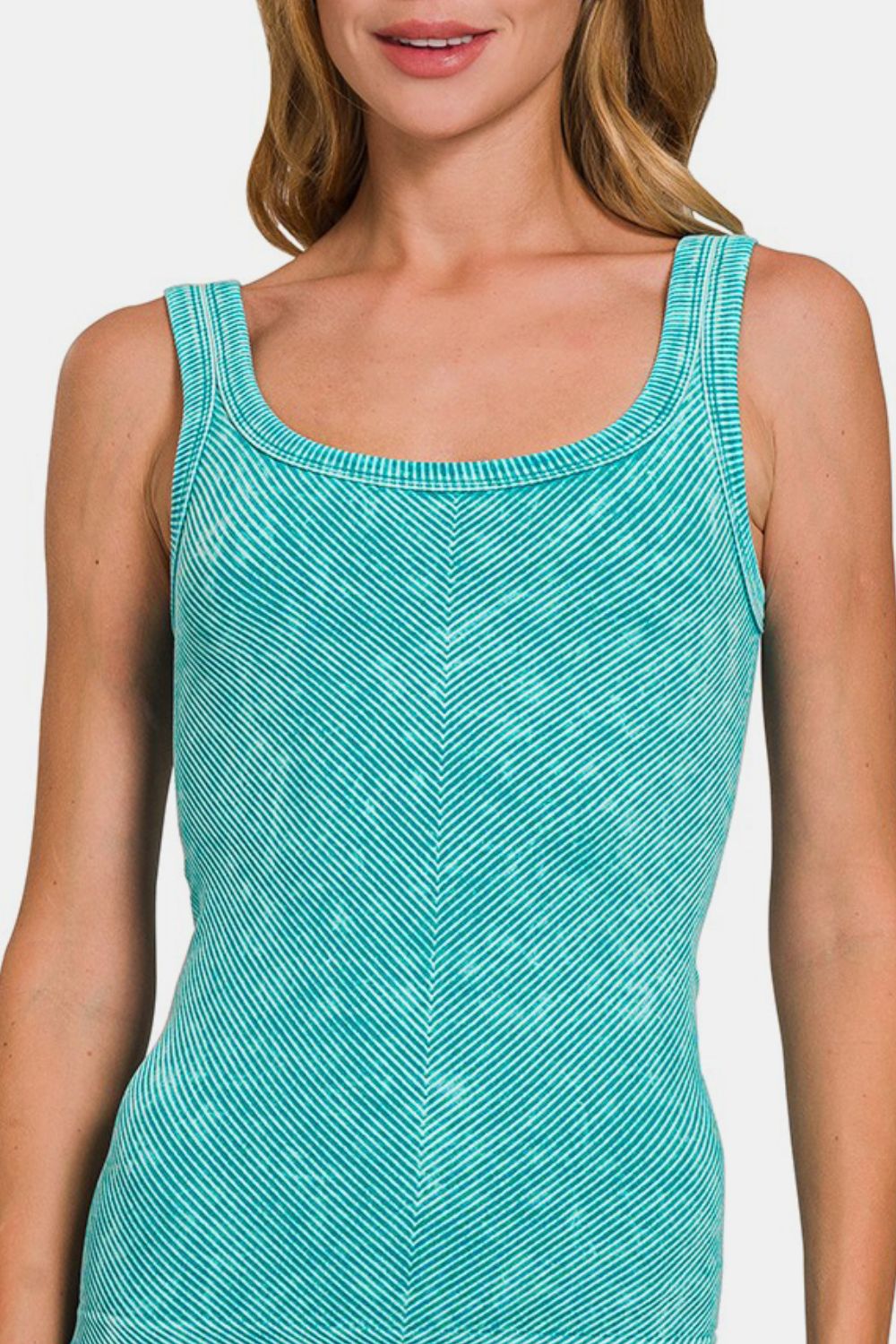 Zenana Chance Of Sun Ribbed Scoop Neck Tank in Teal